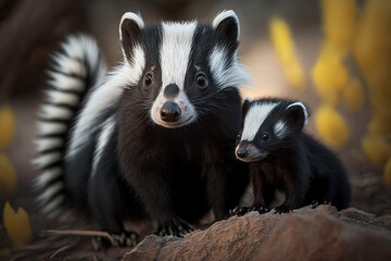Skunk with a baby. Generative AI.
