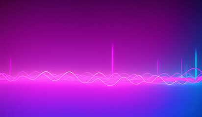generated with generative ai, abstract panoramic neon background. Bright purple violet pink lines glowing in ultraviolet light