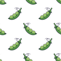Cute Peas seamless pattern in doodle style. Vector hand drawn cartoon Pea pod illustration. Hand drawn Sketch of Peas. Pattern for kids clothes.