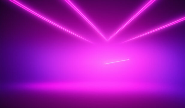 generated with generative ai, abstract panoramic neon background. Bright purple violet pink lines glowing in ultraviolet light