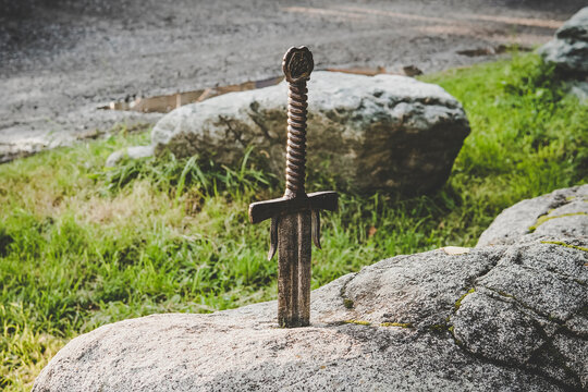 excalibur the famous sword in stone of king Arthur. legend of king Arthur