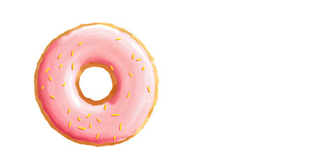 Watercolor Pink sweet donuts with fruit and chocolate glazed topping . High quality hand painted watercolor food illustration. copy space for text. generative ai