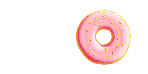 Watercolor Pink sweet donuts with fruit and chocolate glazed topping . High quality hand painted watercolor food illustration. copy space for text. generative ai