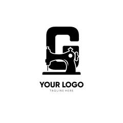 Letter G Sewing Machine Logo Design Vector Icon Graphic Emblem Illustration Background Template