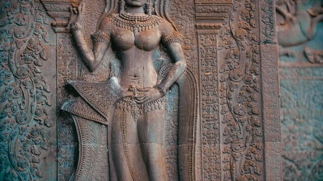 ancient carvings angkor wat ruins temple siem reap cambodia 4k