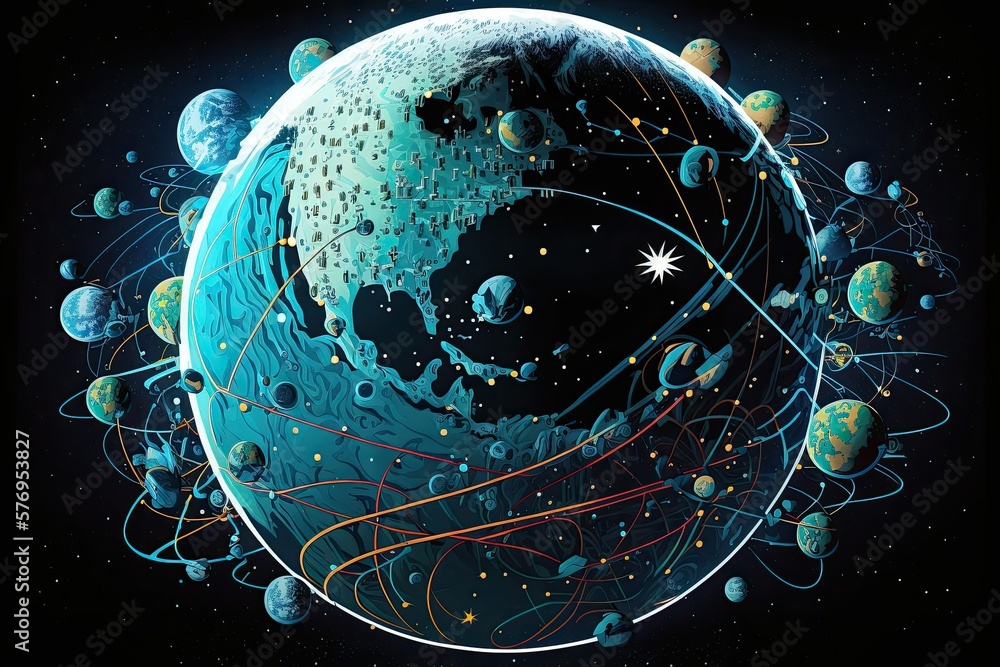 Aufkleber from outer space, a look at earth's interconnected network of communication technologies. we're talk