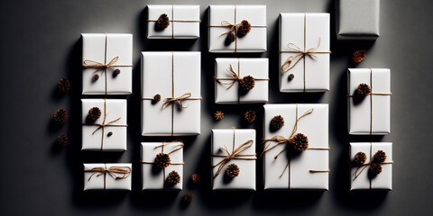 Decorated gift boxes for celebration, on the surface, generative Ai