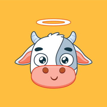 The Cute Cow with halo ring. Isolated Vector Illustration.
