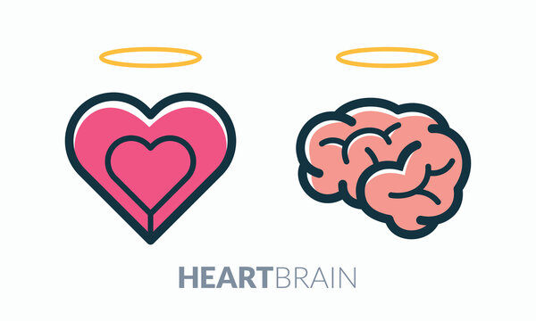 The Heart and the brain with halo ring. Isolated Vector Illustration.