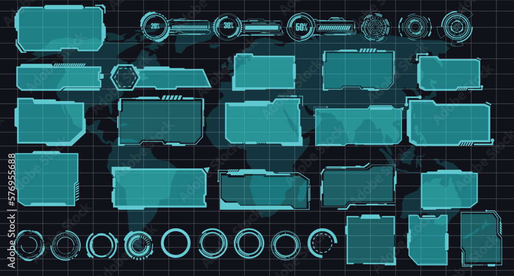 Fototapete digital interface hud elements set pack. user interface, frame screens. callouts titles, fui circle 