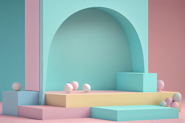 Empty table pastel top product display showcase stage background. Generative Ai