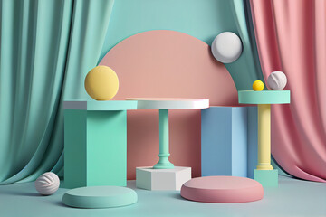 Empty table pastel top product display showcase stage background. Generative Ai