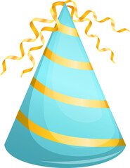 flat cartoon design illustration of colored hat for birthday party. vector - illustration. blue and yellow birthday hats isolated on white background. Vector cones