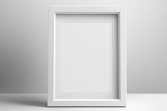 Generative ai White photo frame on table, mockup for your design, blank template