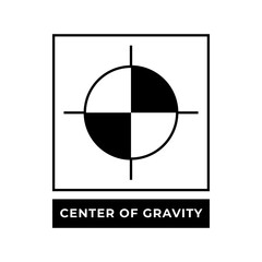 Center of Gtavity symbol, Center of mass and center mark for international cargo packaging