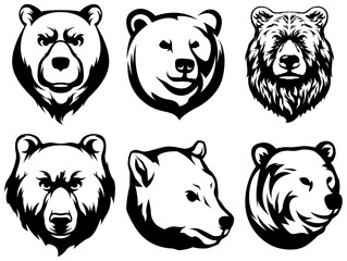 Head of bear. Abstract character illustration variant set. Graphic logo design template for emblem. Image of portrait.