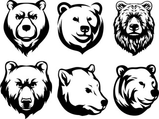 Head of bear. Abstract character illustration variant set. Graphic logo design template for emblem. Image of portrait.