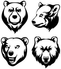 Head of bear. Abstract character illustration variant set. Graphic logo design template for emblem. Image of portrait.