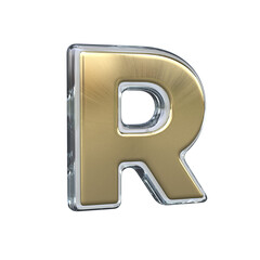 Letter r 3D rendering wih Gold and Glass materials