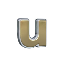 Letter u 3D rendering wih Gold and Glass materials © Mr.Ma