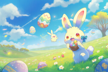 Cute anime easter bunny. AI
