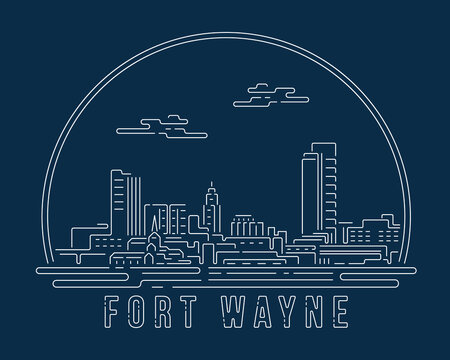 Fort Wayne - Cityscape with white abstract line corner curve modern style on dark blue background, building skyline city vector illustration design