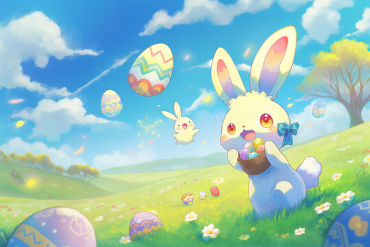 Cute anime easter bunny. AI