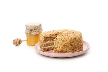 おいしいハニー ケーキ、白い背景で隔離