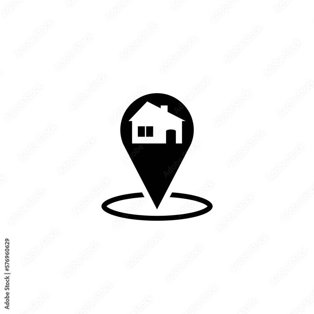 Poster map pointer with house icon isolated on white background