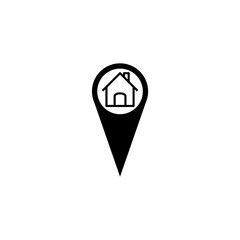 Map pointer with house icon isolated on white background