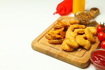Concept of tasty fast food, nuggets, space for text