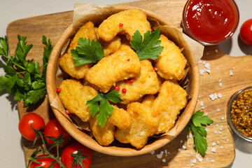 Concept of tasty fast or junk food, nuggets