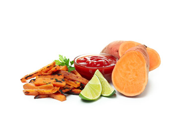 Fried sweet potato, isolated on white background