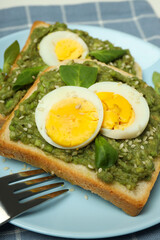 Concept of tasty breakfast with delicious food, close up