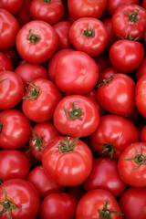 red tomatoes background. top view. summer tray of the farm's agrimarket is full of organic vegetables.