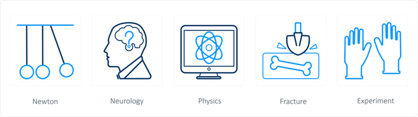 A set of 5 science icons as newton, neurology, physics