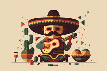 Cinco de Mayo festive and minimalist Generative AI illustration with colorful symbols that evoke the spirit of the festival and add a touch of joy