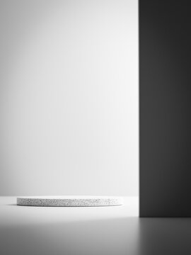3d granite display podium isolated on white background. 3d rendering of abstract presentation for product advertising. 3d minimal illustration.