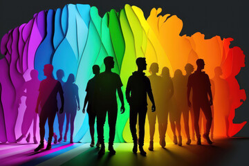 LGBTQ people silhouettes in rainbow colors, gay pride festival, Generative AI