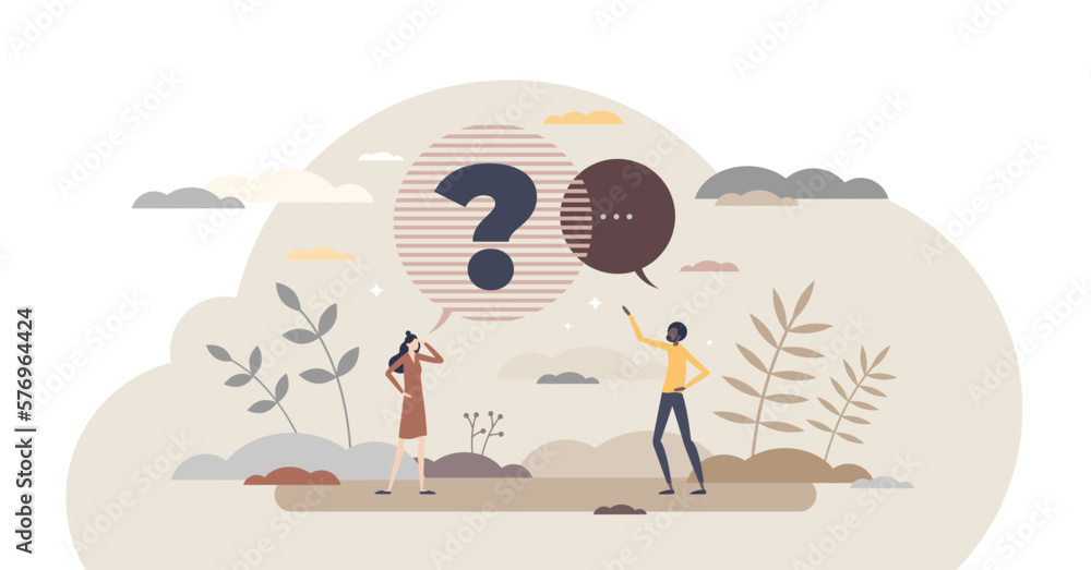 Poster question and answer with conversation speech dialog bubble tiny person concept, transparent backgrou