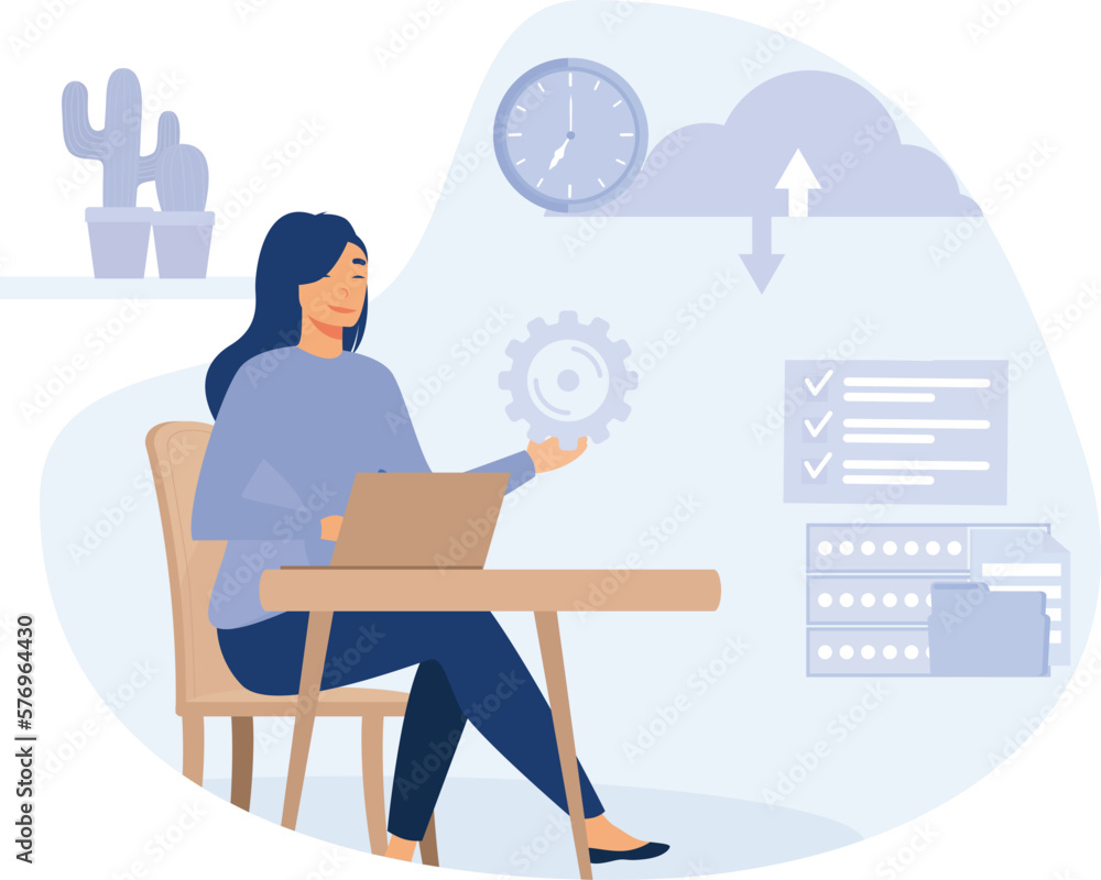 Poster database security abstract concept, data recovery and synchronization, flat vector modern illustrati