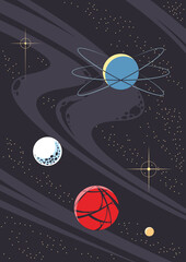 Vintage Style Space Astronomy Poster. Universe Retro Design Planets Illustration © koyash07