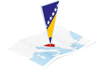 Bosnia and Herzegovina map with triangular flag in Isometric style.