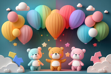 Obraz na płótnie Canvas teddy bear and colorful balloons Generative AI
