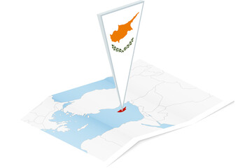 Cyprus map with triangular flag in Isometric style.
