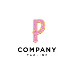 Letter P Donut cake icon logo template