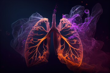 Human lungs filled with smoke. Respiratory system, lungs of smoking people. Lungs with steam. Generative AI