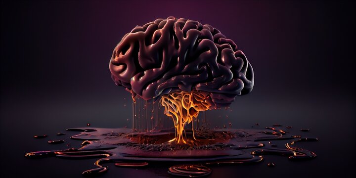 Human brain filled with smoke. Brain exploding with knowledge and creativity. Illustration of sensory overload, burnout or overexertion in everyday life. Generative AI