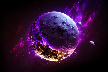 Purple moon in space. Abstract space illustration, Fantasy galaxy concept. Generative AI