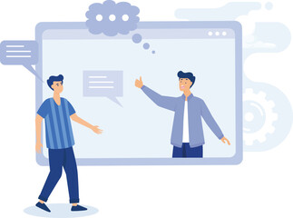 Obraz na płótnie Canvas Customer help service concept, FAQ and website support team, chatbot client problem solving, user experience, flat vector modern illustration